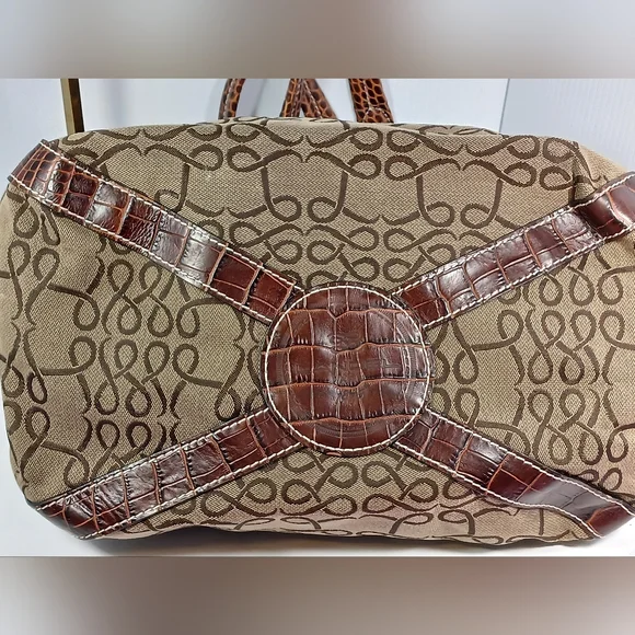 Lancel Canvas Monogram / leather brown crocodile bucket handbag - Picture 8 of 13